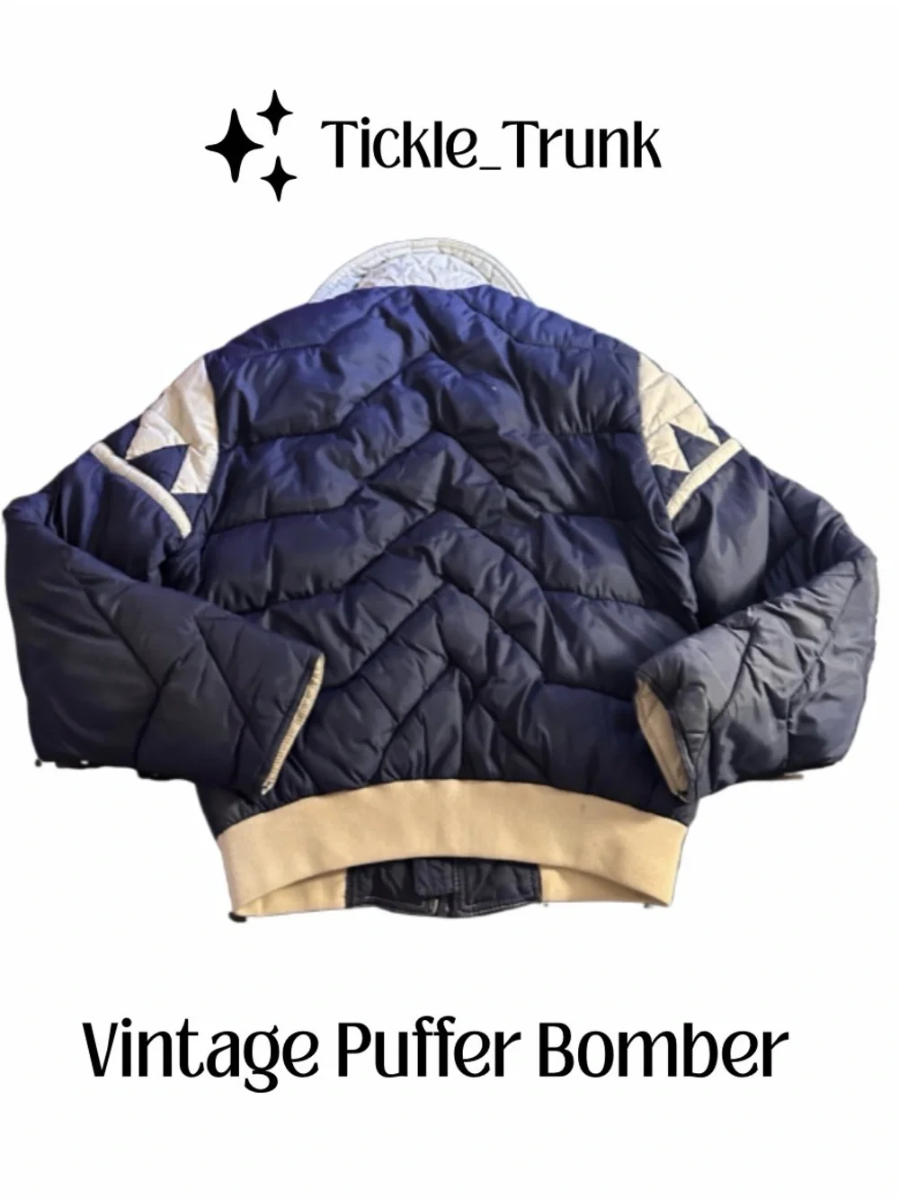 ⭐️ Vintage Men’s Med Puffer Bomber Jacket - Navy & Cream - Picture 2 of 14